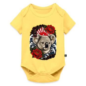 Koala im japanischen Irezumi Tattoo Stil - Baby Premium Kurzarmbody - Pastellgelb - Vorne