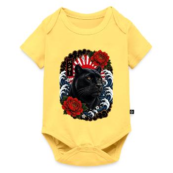 Schwarzer Panther im japanischen Irezumi Stil - Baby Premium Kurzarmbody - Pastellgelb - Vorne