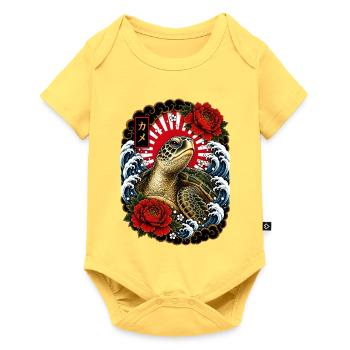 Schildkröte im japanischen Irezumi Stil - Baby Premium Kurzarmbody - Pastellgelb - Vorne