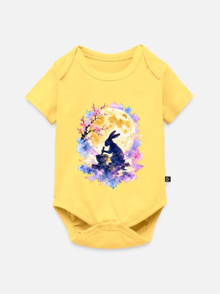 Mondhase Sakura Vollmond - Baby Premium Kurzarmbody - Pastellgelb