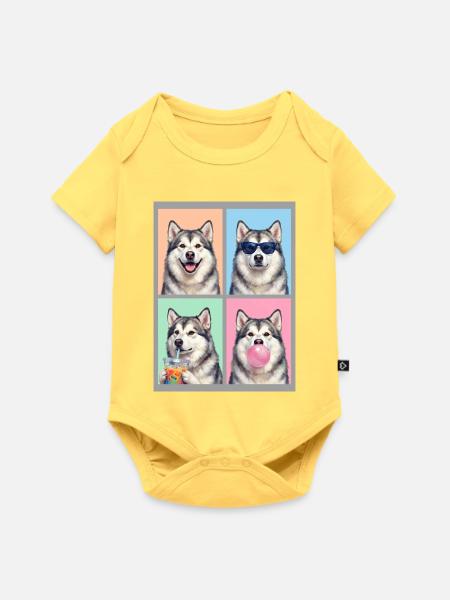 Hunde Alaskan Malamute Hund - Baby Premium Kurzarmbody - Pastellgelb