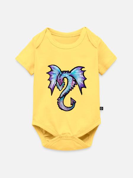 Azurblauer Drachen-Aquarellwappen - Baby Premium Kurzarmbody - Pastellgelb