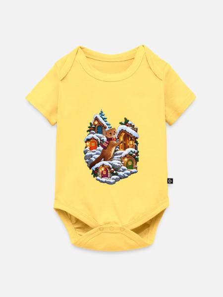 Zwergmanguste im Adventskalender-Bergdorf - Baby Premium Kurzarmbody - Pastellgelb