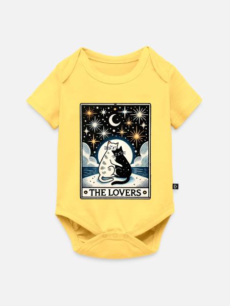 Nächtliche Katzenliebhaber-Illustration - Baby Premium Kurzarmbody - Pastellgelb