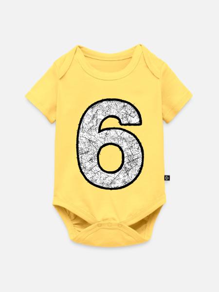 Sechs Ziffer mit Kratztextur - Baby Premium Kurzarmbody - Pastellgelb