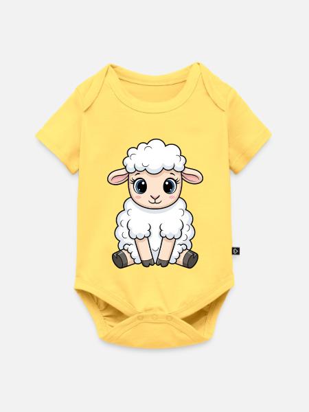 Kuscheliges Lamm Cartoon - Baby Premium Kurzarmbody - Pastellgelb