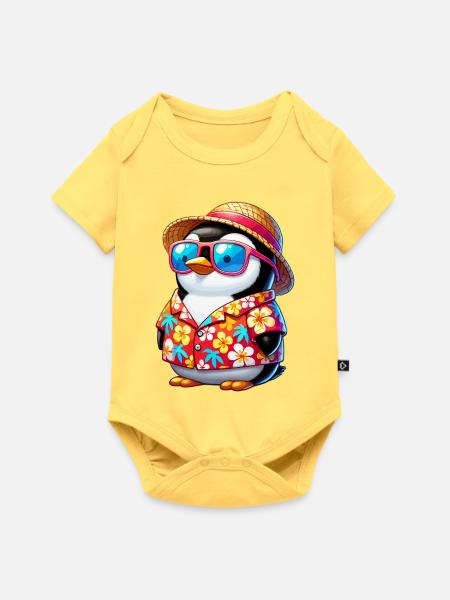 Tropen-Pinguin mit Sonnenbrille - Baby Premium Kurzarmbody - Pastellgelb