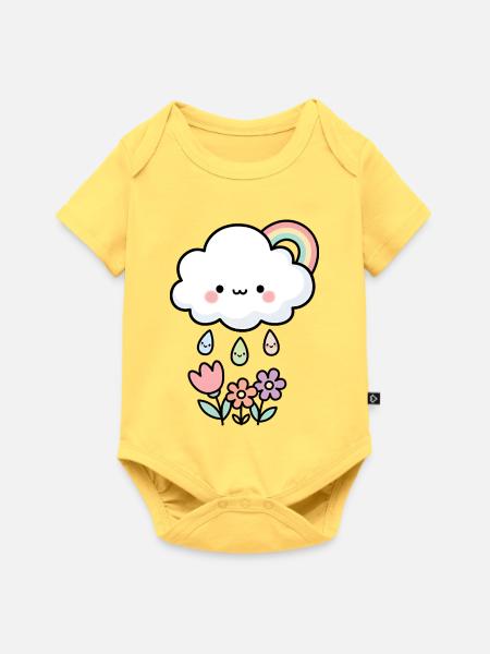 Cute Rain Cloud and Flowers - Baby Premium Kurzarmbody - Pastellgelb