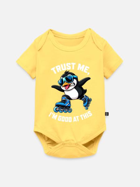 Cooler Pinguin Inline Skater Comic Spruch - Baby Premium Kurzarmbody - Pastellgelb