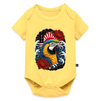 Ara Papagei im japanischen Irezumi Tattoo Stil - Baby Premium Kurzarmbody - Pastellgelb - Vorne