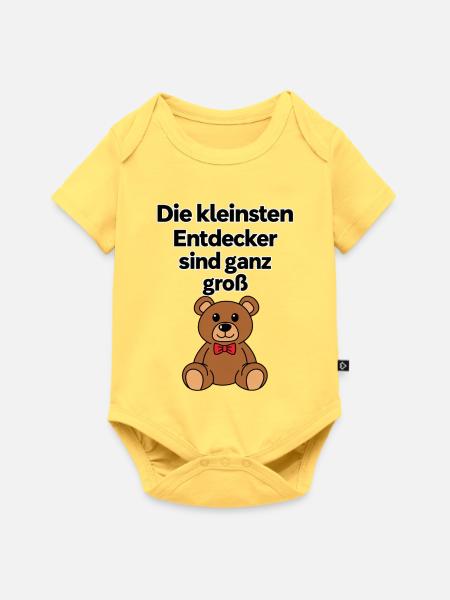 Kleinstentdecker Bär mit roter Fliege - Baby Premium Kurzarmbody - Pastellgelb