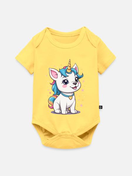 Süßer Einhorn Hund - Baby Premium Kurzarmbody - Pastellgelb