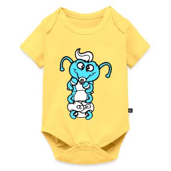 Hochet bébé chenille couche tétine enfant né - Body à manches courtes Premium Bébé - jaune pastel - Devant