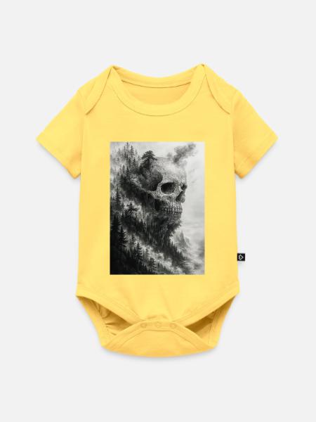 Unheimliche Waldschädel-Illustration - Baby Premium Kurzarmbody - Pastellgelb