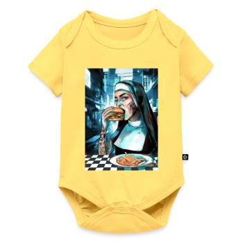 Une nonne au néon mord un hamburger à Cybercity - Body à manches courtes Premium Bébé - jaune pastel - Devant
