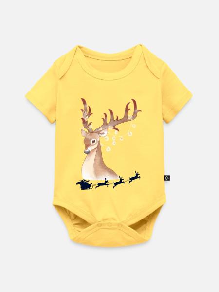 Lichter Hirsch im Winterwald - Baby Premium Kurzarmbody - Pastellgelb