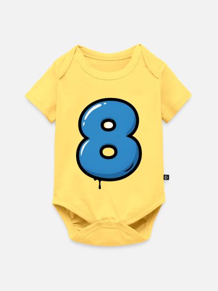 Blauer Zahl 8 Ballon Illustration - Baby Premium Kurzarmbody - Pastellgelb