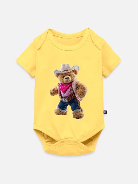 Cowboy Bär Kuschelheld - Baby Premium Kurzarmbody - Pastellgelb