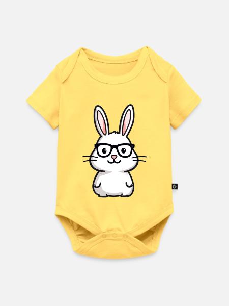Kaninchen mit Brille  - Baby Premium Kurzarmbody - Pastellgelb