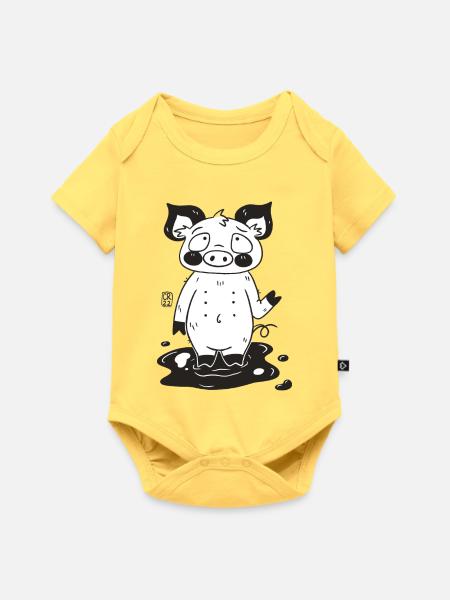 Schlamm-Pig Cartoon Wasserloch - Baby Premium Kurzarmbody - Pastellgelb