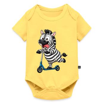 Funny Zebra on Scooter Cartoon - Baby Premium short-sleeve bodysuit - sky yellow - Front
