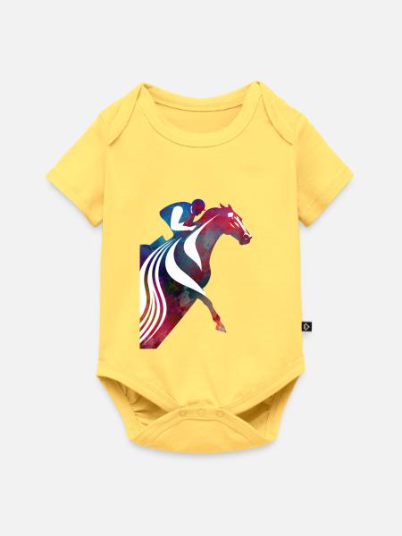 Buntes Pferd mit Reiter - Baby Premium Kurzarmbody - Pastellgelb