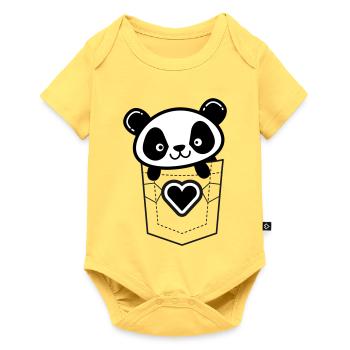Panda in Pocket with Heart Emblem - Baby Premium short-sleeve bodysuit - sky yellow - Front