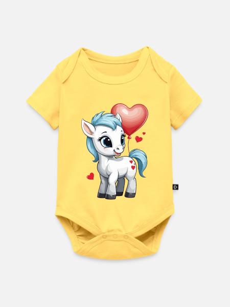 Süßes Pony mit Herz - Baby Premium Kurzarmbody - Pastellgelb