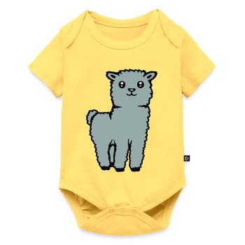 Mignon Alpaga Lama Animal Doux Moelleux Bande Dessinée - Body à manches courtes Premium Bébé - jaune pastel - Devant