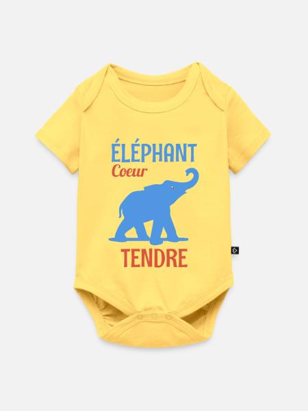 Zarter Herz-Elefant - Baby Premium Kurzarmbody - Pastellgelb