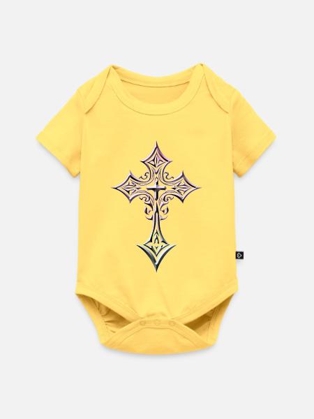 Prismatisches keltisches Kreuz - Baby Premium Kurzarmbody - Pastellgelb