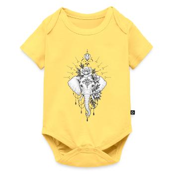 Blumen-Elefantenmandala-Schmuck - Baby Premium Kurzarmbody - Pastellgelb - Vorne