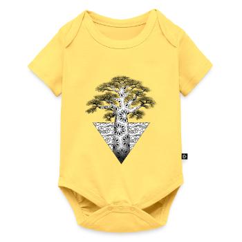 Geometrischer fraktaler Baum auf schwarzem Hintergrund - Baby Premium Kurzarmbody - Pastellgelb - Vorne