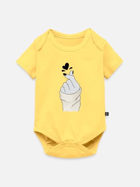 Herzhand Geste Liebe im Strick - Baby Premium Kurzarmbody - Pastellgelb
