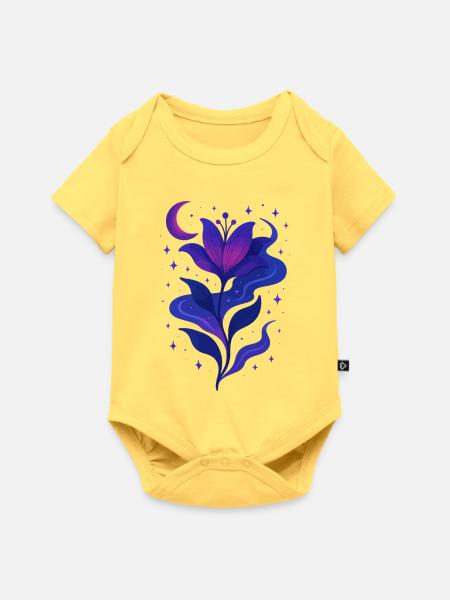 Mitternachtsblüte Galaxie Blume - Baby Premium Kurzarmbody - Pastellgelb
