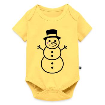 Vilain bonhomme de neige avec chapeau haut de forme | Hiver - Body à manches courtes Premium Bébé - jaune pastel - Devant