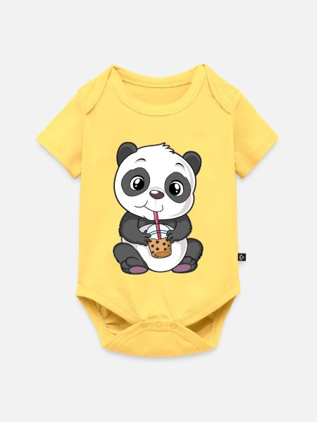 Panda Bubble Tea - Baby Premium Kurzarmbody - Pastellgelb