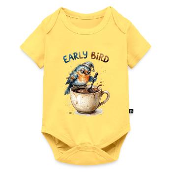 Early Bird Tired Grumpy Coffee Bird Cartoon Art - Baby Premium Kurzarmbody - Pastellgelb - Vorne