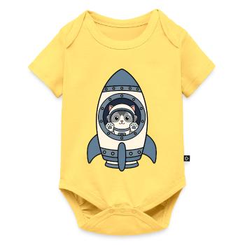 Katze Astronaut Rakete Weltraum Katze Vektor Shirt - Baby Premium Kurzarmbody - Pastellgelb - Vorne