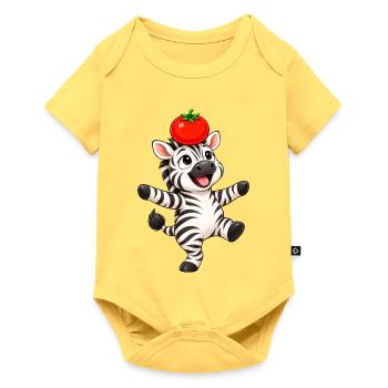 Zebra süß Cartoon tanzend Tomate balancieren - Baby Premium Kurzarmbody - Pastellgelb - Vorne