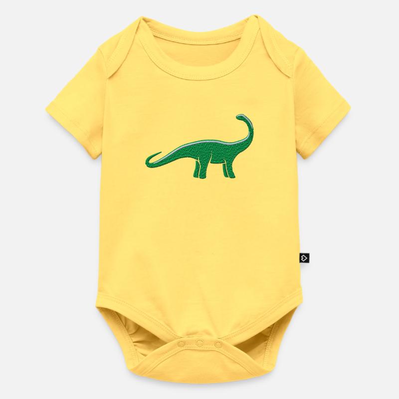 Dino brodé - Body à manches courtes Premium Bébé - jaune pastel