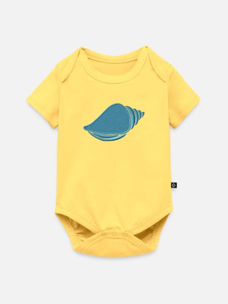 Muschel bestickt - Baby Premium Kurzarmbody - Pastellgelb