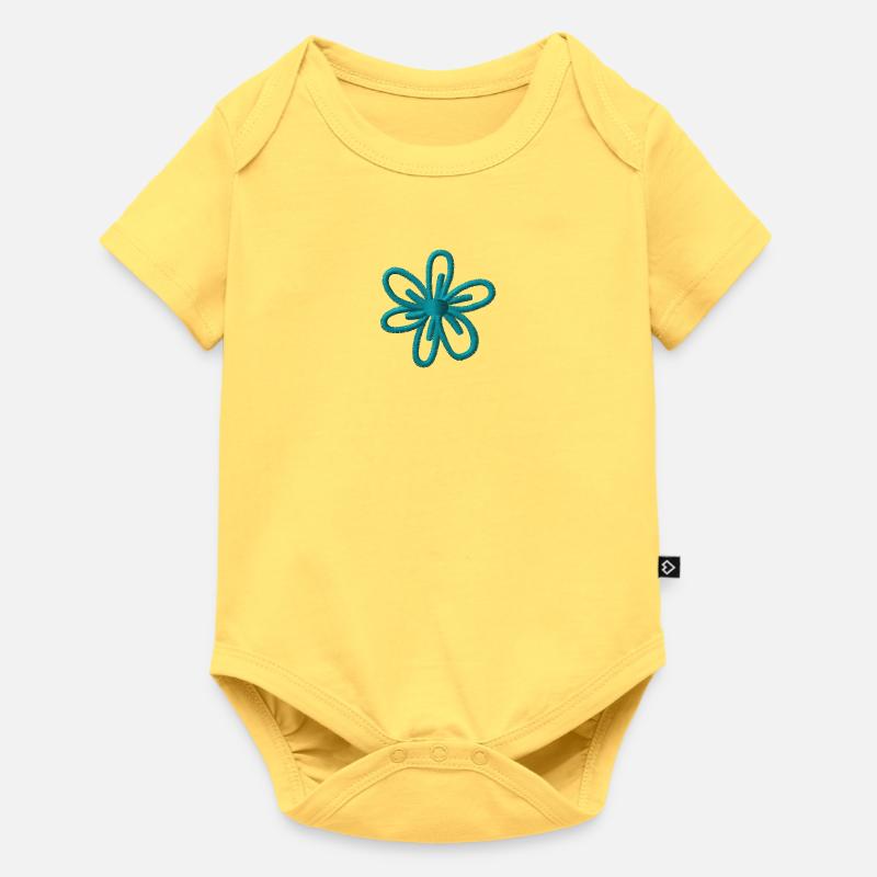 Fleur brodée - Body à manches courtes Premium Bébé - jaune pastel