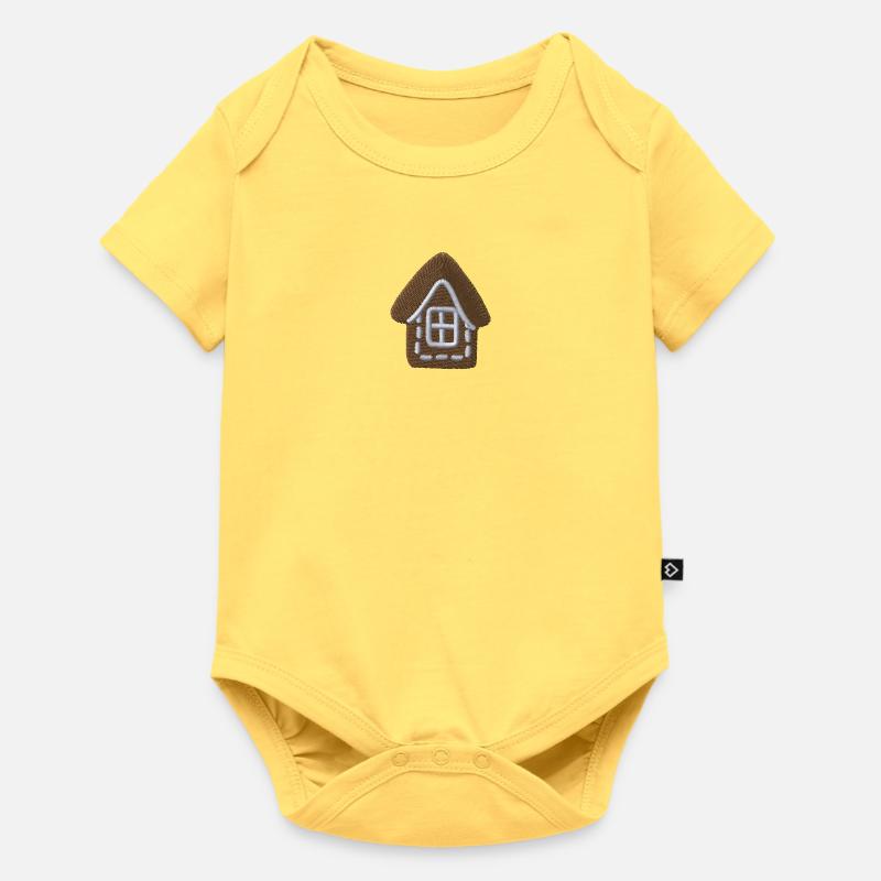 Maison brodée - Body à manches courtes Premium Bébé - jaune pastel