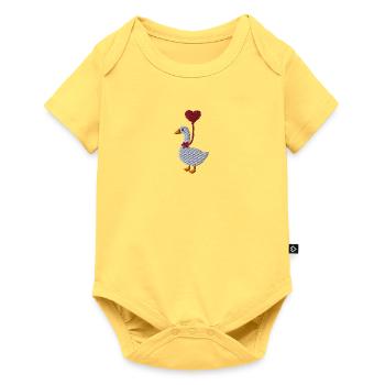 Gans mit Herzluftballon bestickt - Baby Premium Kurzarmbody - Pastellgelb - Vorne