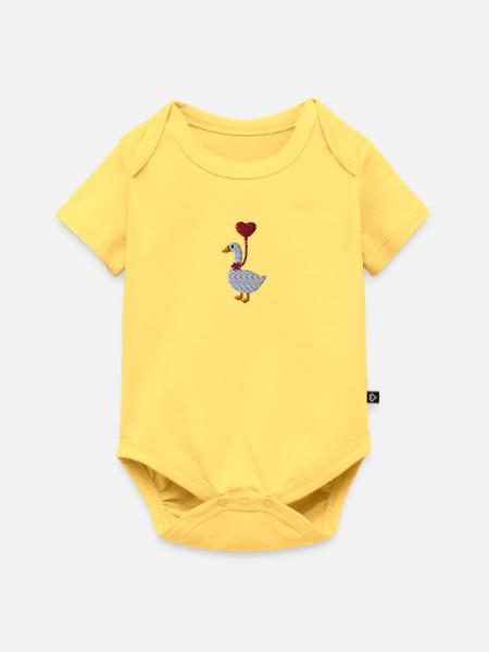 Gans mit Herzluftballon bestickt - Baby Premium Kurzarmbody - Pastellgelb