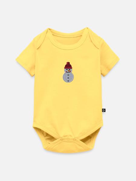 Schneemann bestickt - Baby Premium Kurzarmbody - Pastellgelb