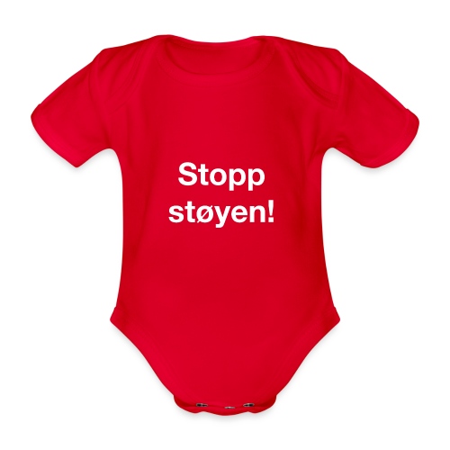 Stopp støyen! Logo som hvit skrift, til røde plagg - Økologisk kortermet baby-body
