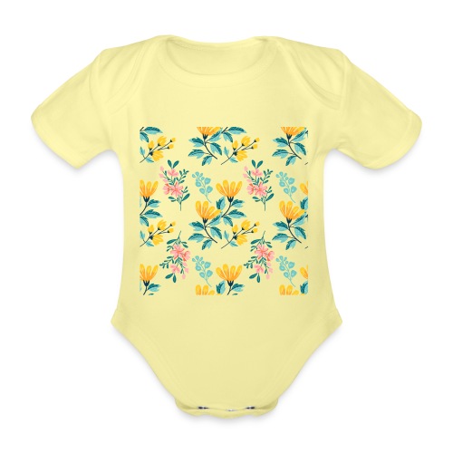 PATRÓN DE FLORES amarillo y rosa - Body orgánico de manga corta para bebé