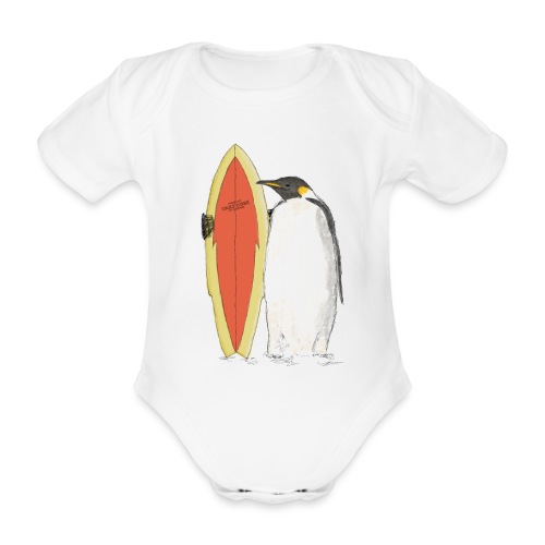 A Penguin with Surfboard - Organic Short-sleeved Baby Bodysuit